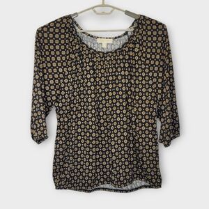 Michael Kors Long Sleeve Blouse 2X Black Medallion Print